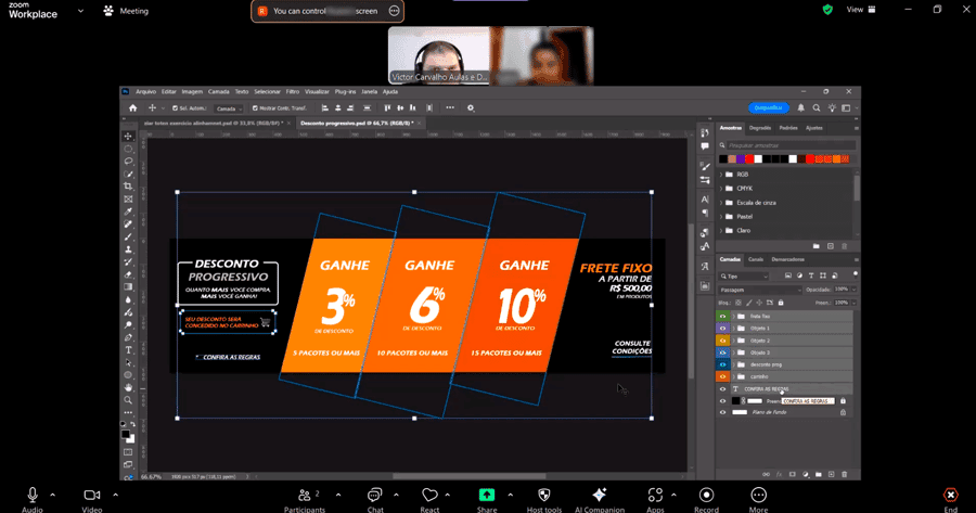 Aula online de Photoshop com a criação de uma peça promocional
